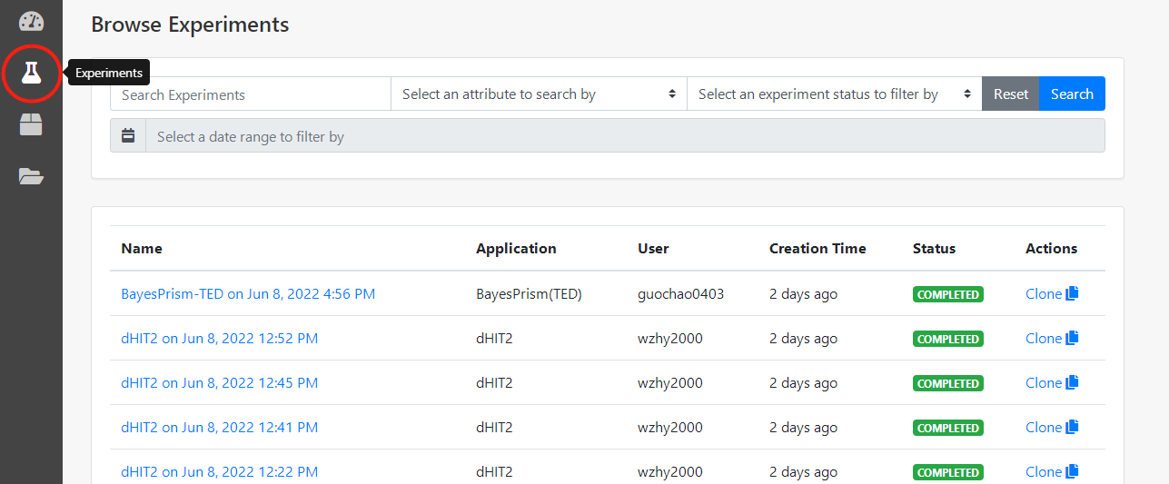 Experiment browse