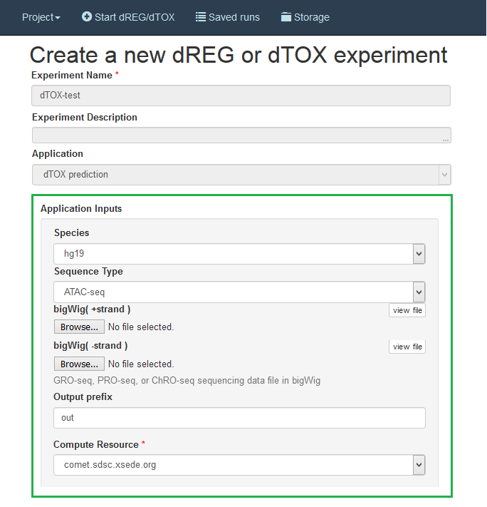 dREG experiment create